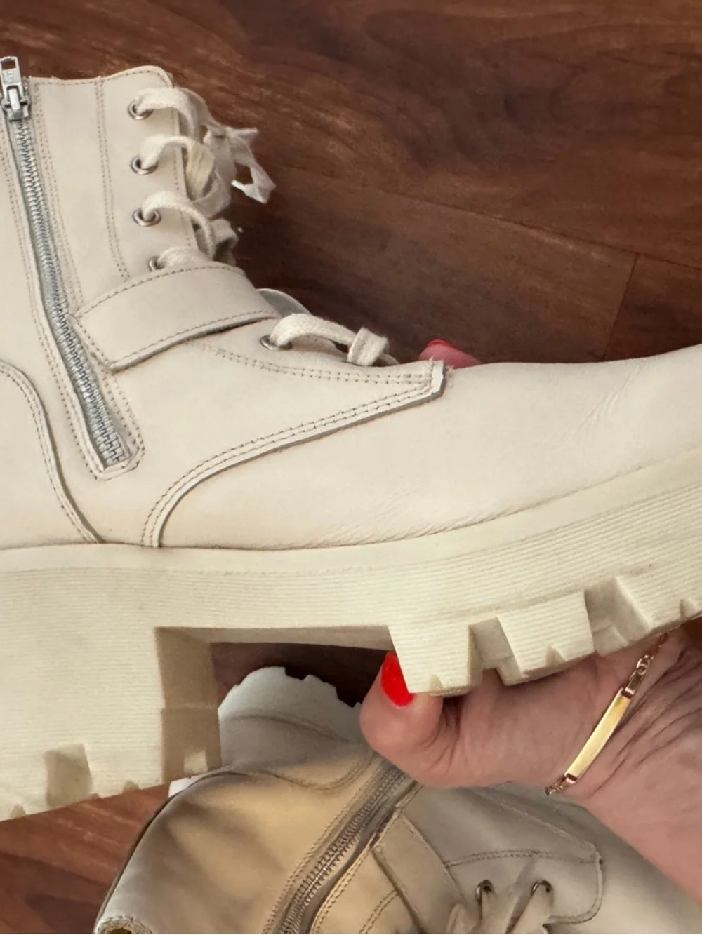 dingo Cream Lace-Up Lug Sole Boot with Silver Buckle